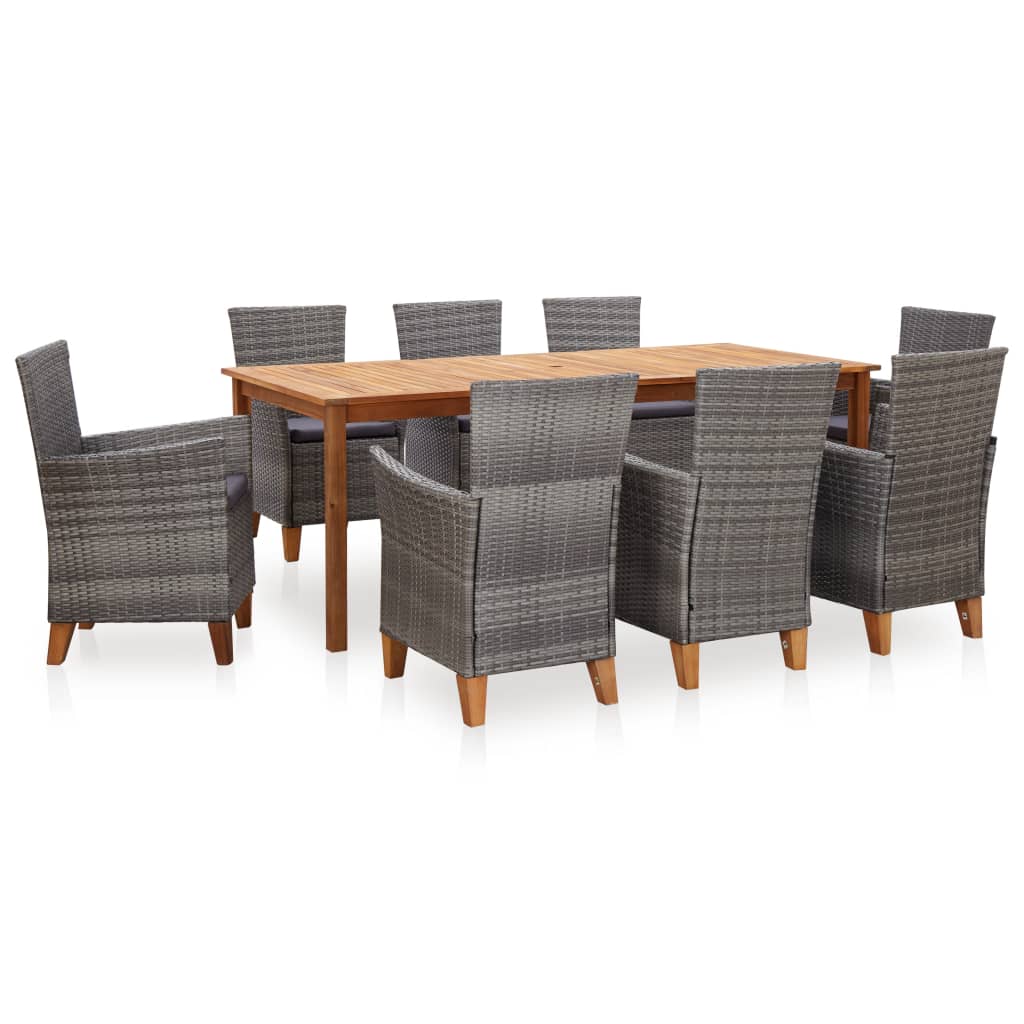 Dining Set Poly Rattan And Solid Acacia Wood Gray Gr 46000