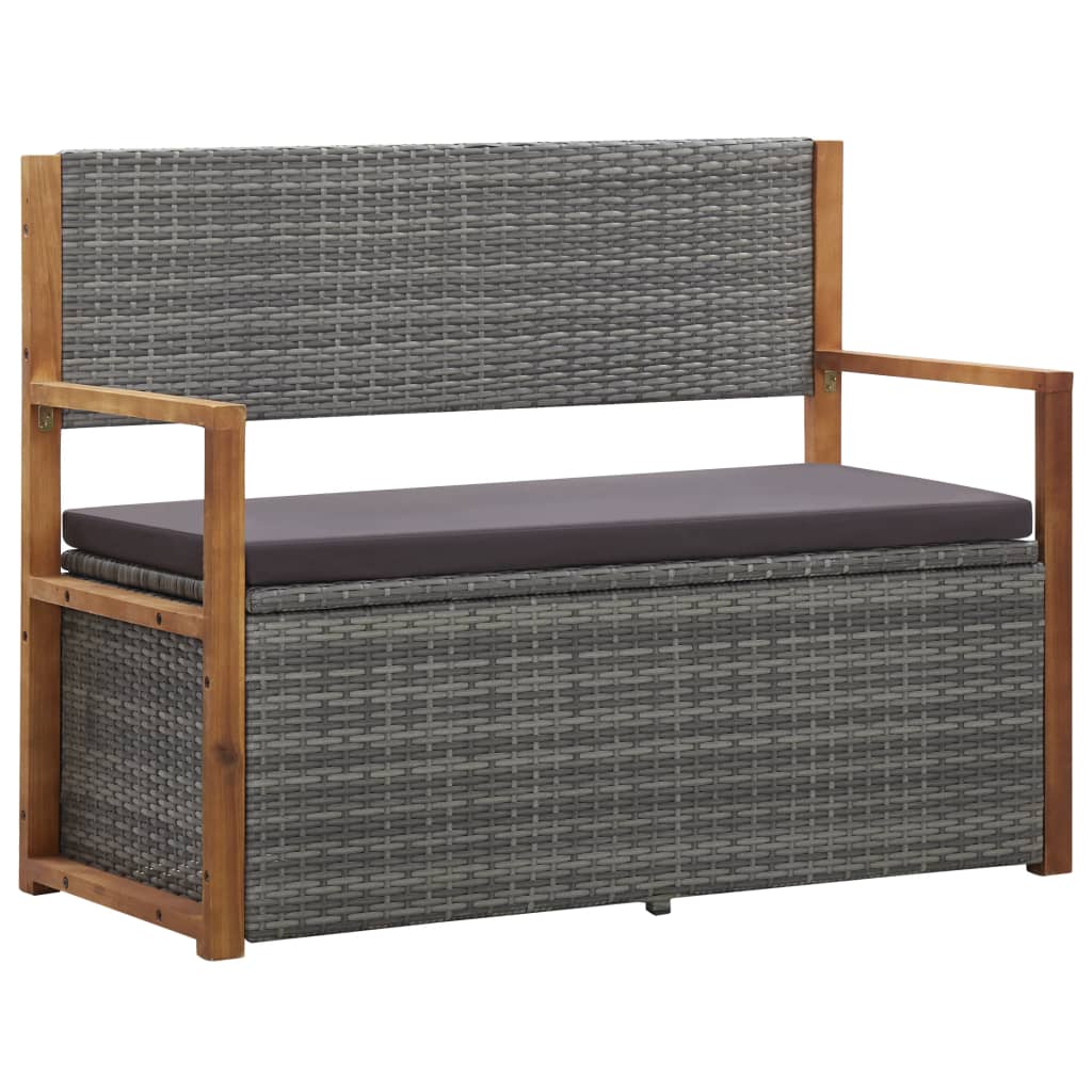Storage Bench Poly Rattan And Solid Acacia Wood Blac 46010