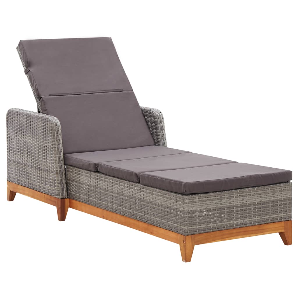 Sun Lounger Poly Rattan And Solid Acacia Wood Black 46012