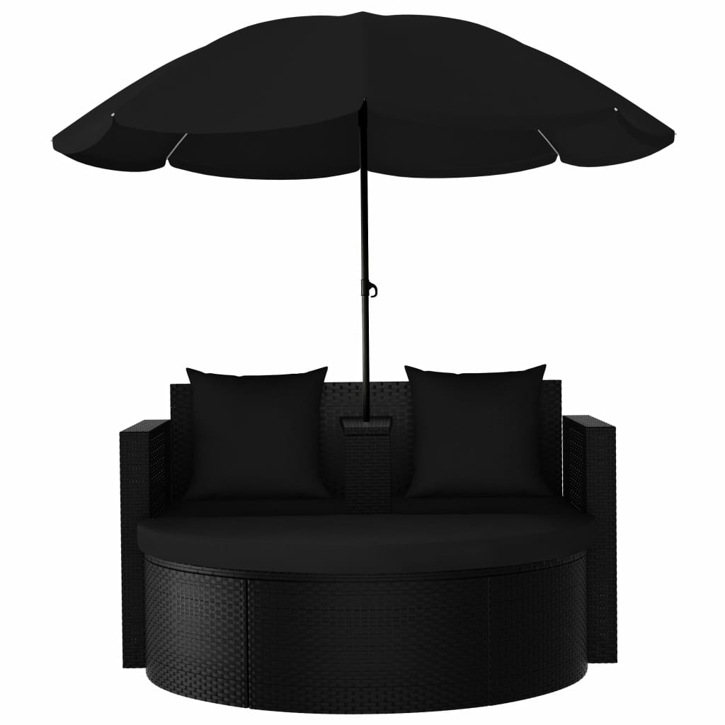 Patio Bed With Parasol Poly Rattan Black 47398