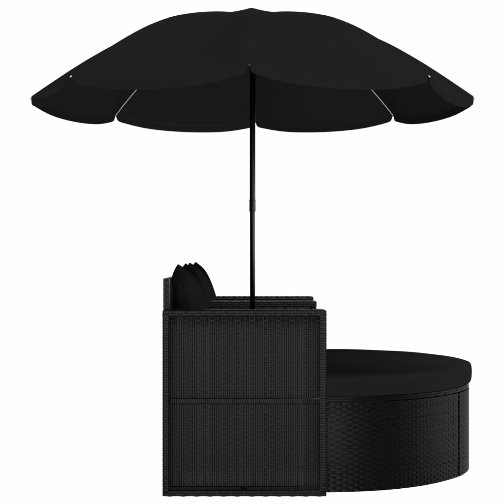 Patio Bed With Parasol Poly Rattan Black 47398