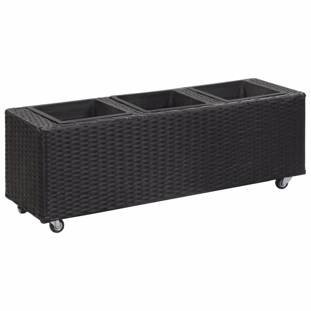 Garden Raised Bed With Pots Poly Rattan Black 46944