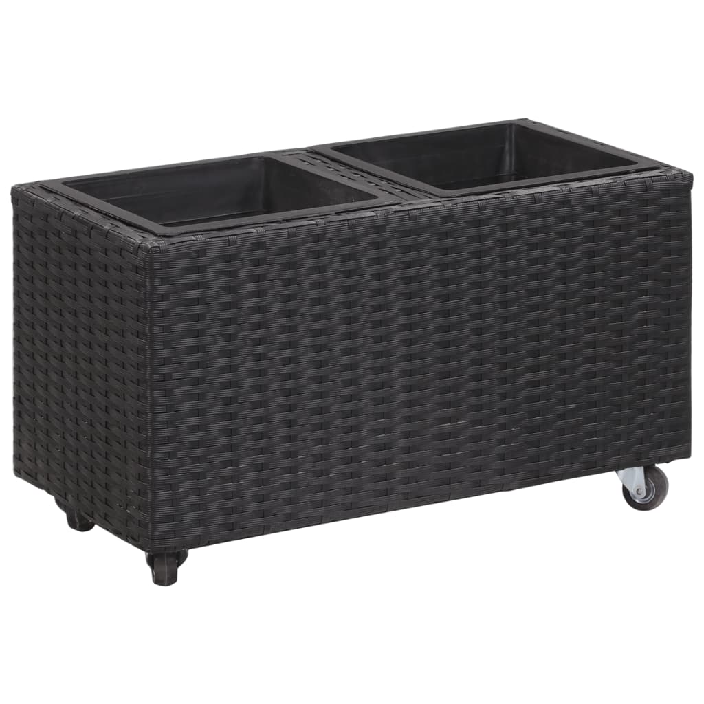Garden Raised Bed With Pots Poly Rattan Black 46944