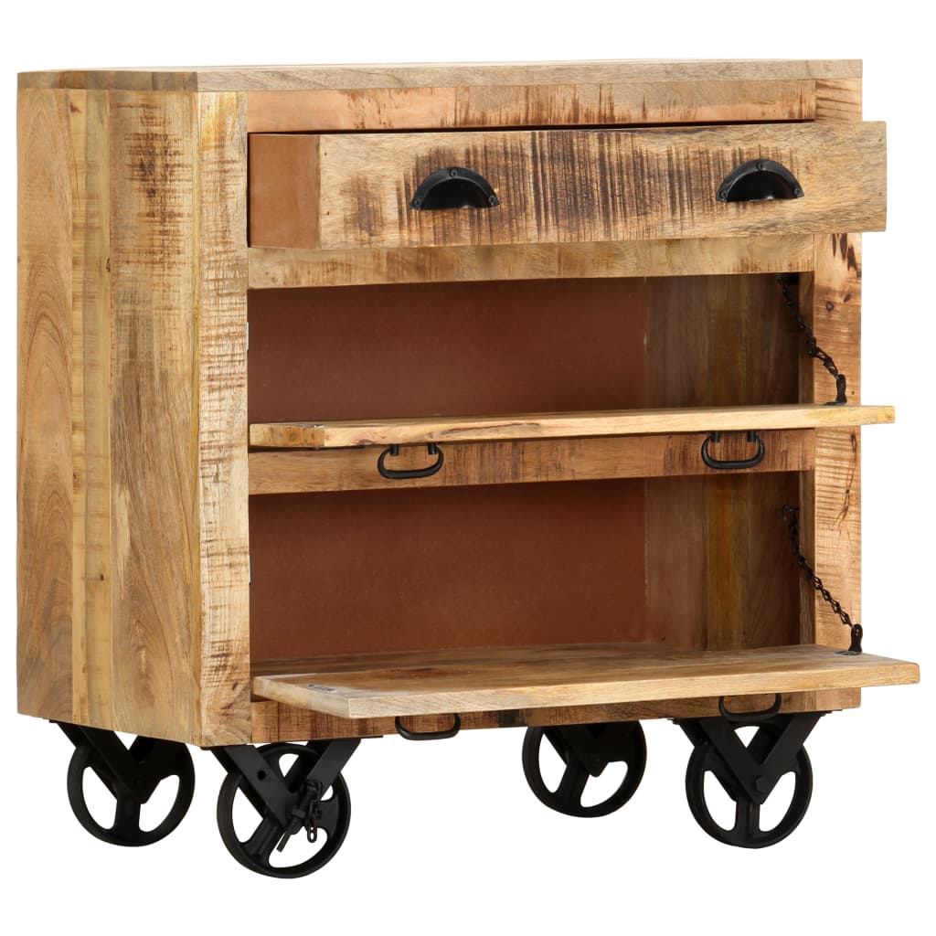 Side Cabinet With Wheel Solid Mango Wood Brown 285829