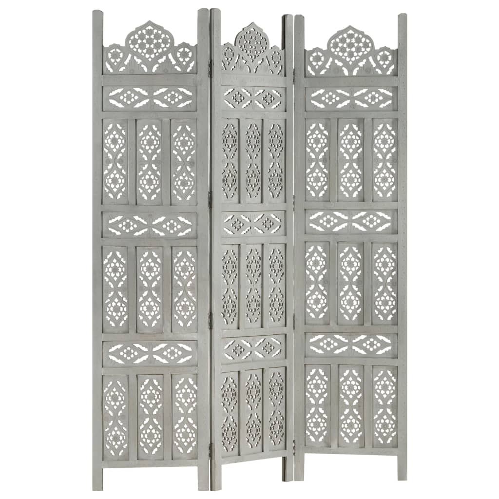 Hand Carved Panel Room Divider Solid Mango Wood Brow 285326