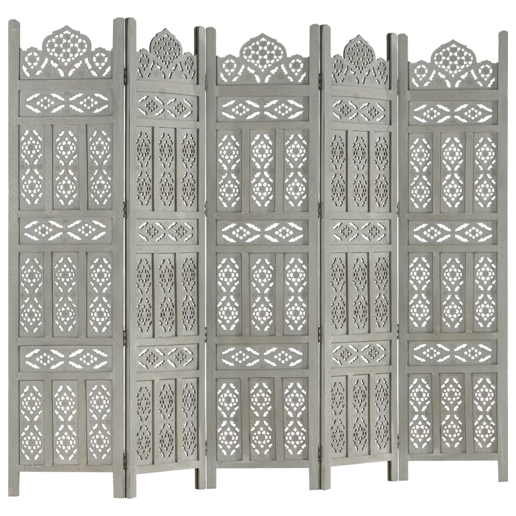 Hand Carved Panel Room Divider Solid Mango Wood Brow 285326