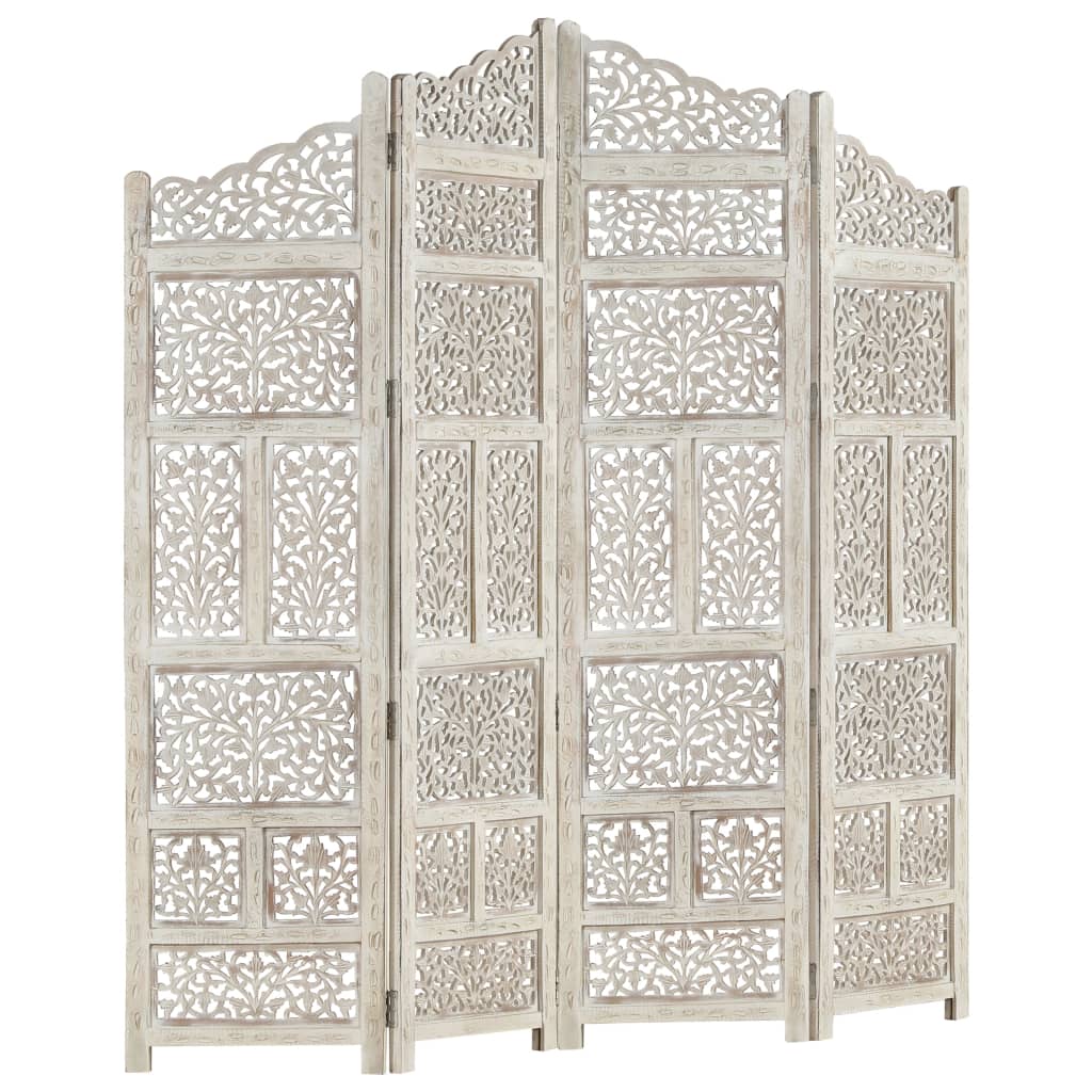 Hand Carved Panel Room Divider Solid Mango Wood Whit 285320