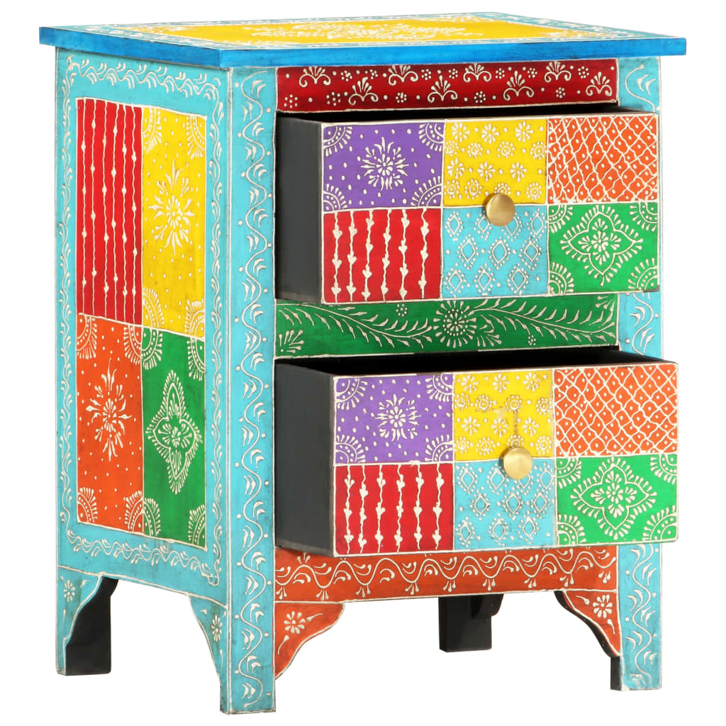 Hand Painted Bedside Cabinet Solid Mango Wood Multic 286157