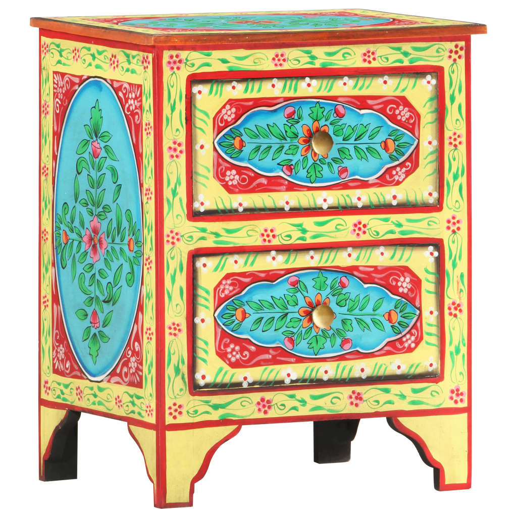 Hand Painted Bedside Cabinet Solid Mango Wood Multic 286157