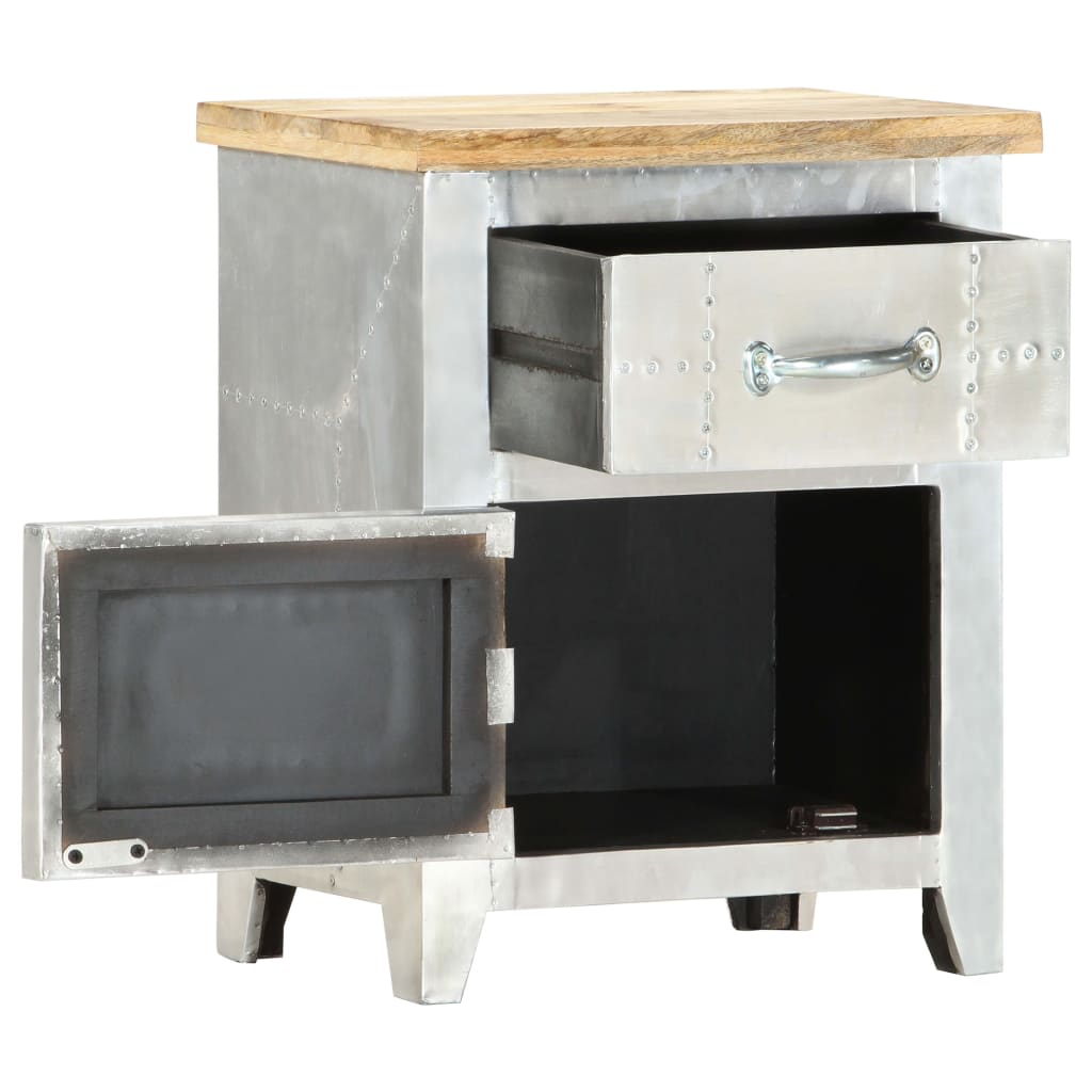 Aviator Bedside Cabinet Solid Mango Wood Silver 286600