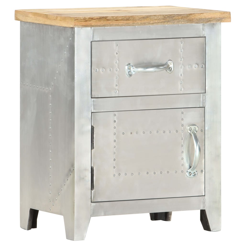 Aviator Bedside Cabinet Solid Mango Wood Silver 286600