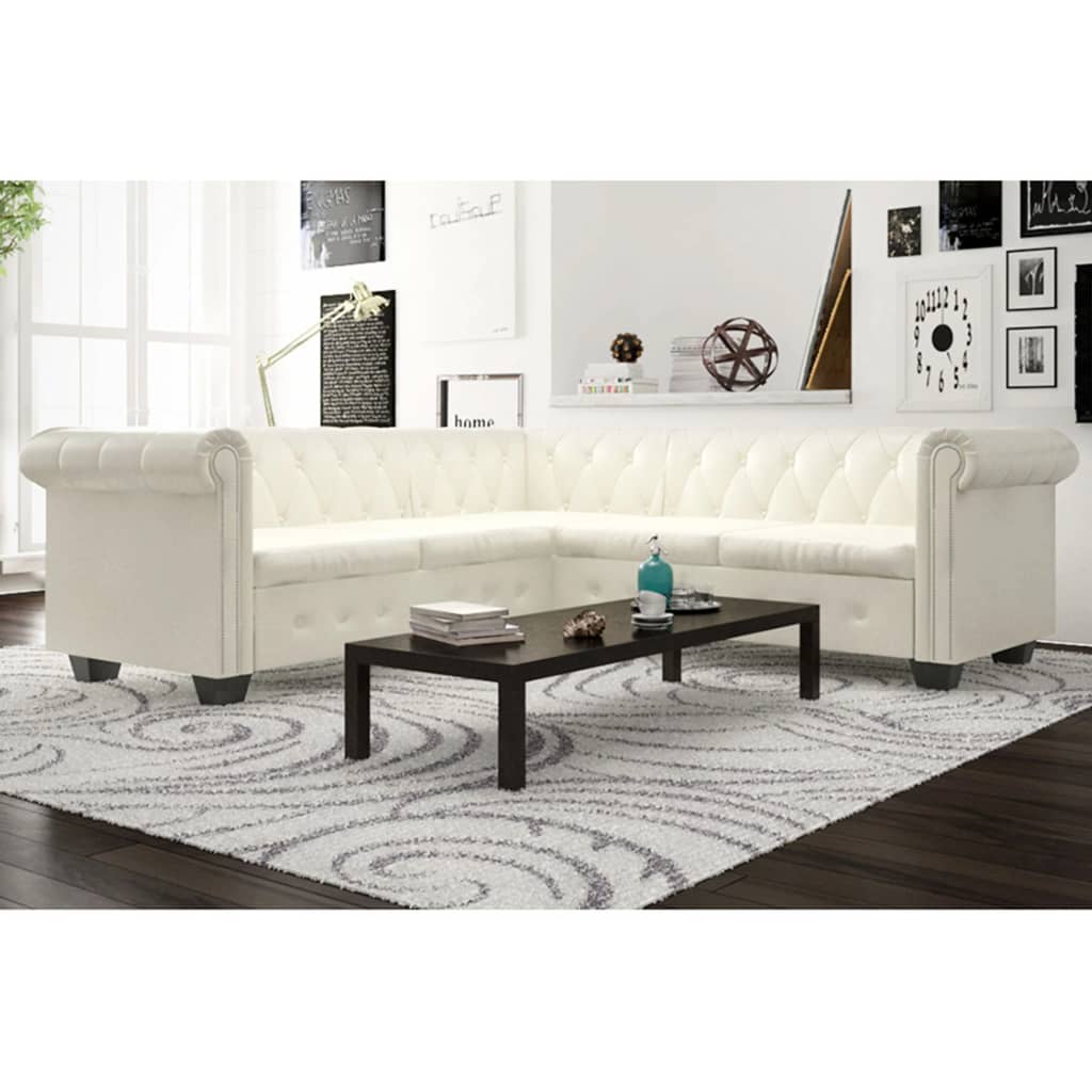 Chesterfield Corner Sofa Seater Faux Leather White 287912