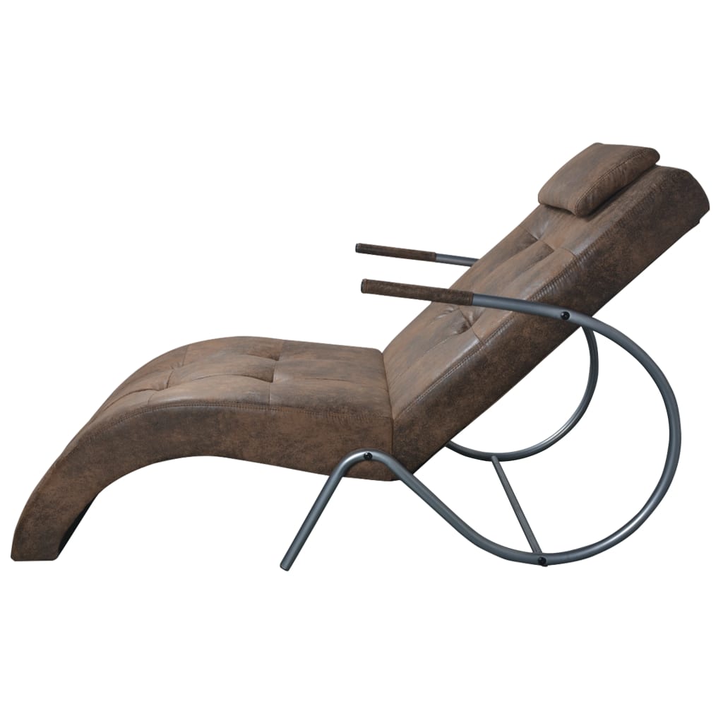Chaise Longue With Pillow Suede Look Fabric Brown 287920