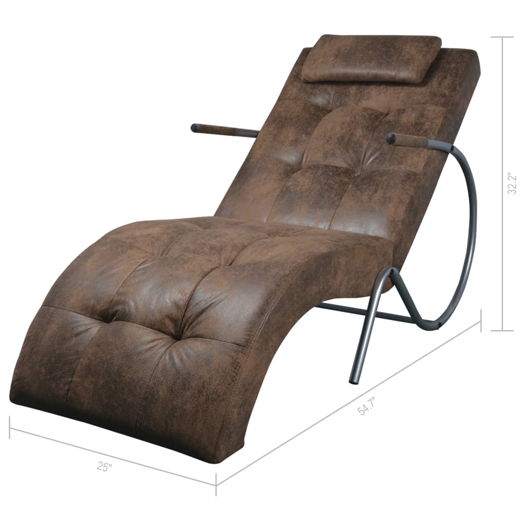 Chaise Longue With Pillow Suede Look Fabric Brown 287920