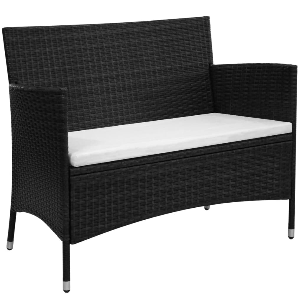 Patio Bench With Cushion Poly Rattan Black 49118