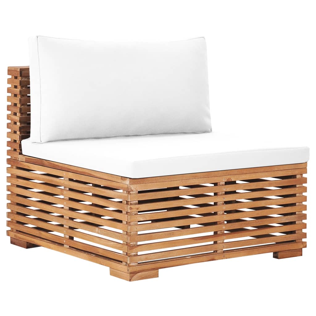 Patio Middle Sofa With Cushion Solid Teak Wood Cream 49374