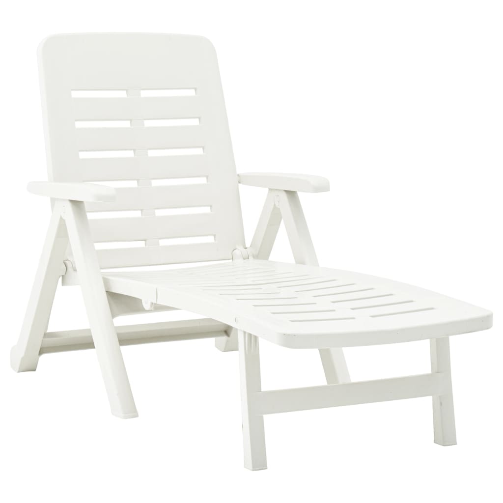 Folding Sun Lounger Plastic White 48754
