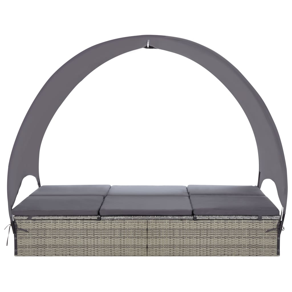 Double Sun Lounger With Canopy Poly Rattan Gray Grey 45776