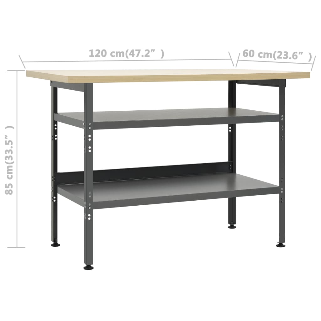 Workbench With Three Wall Panels Grey 3053426