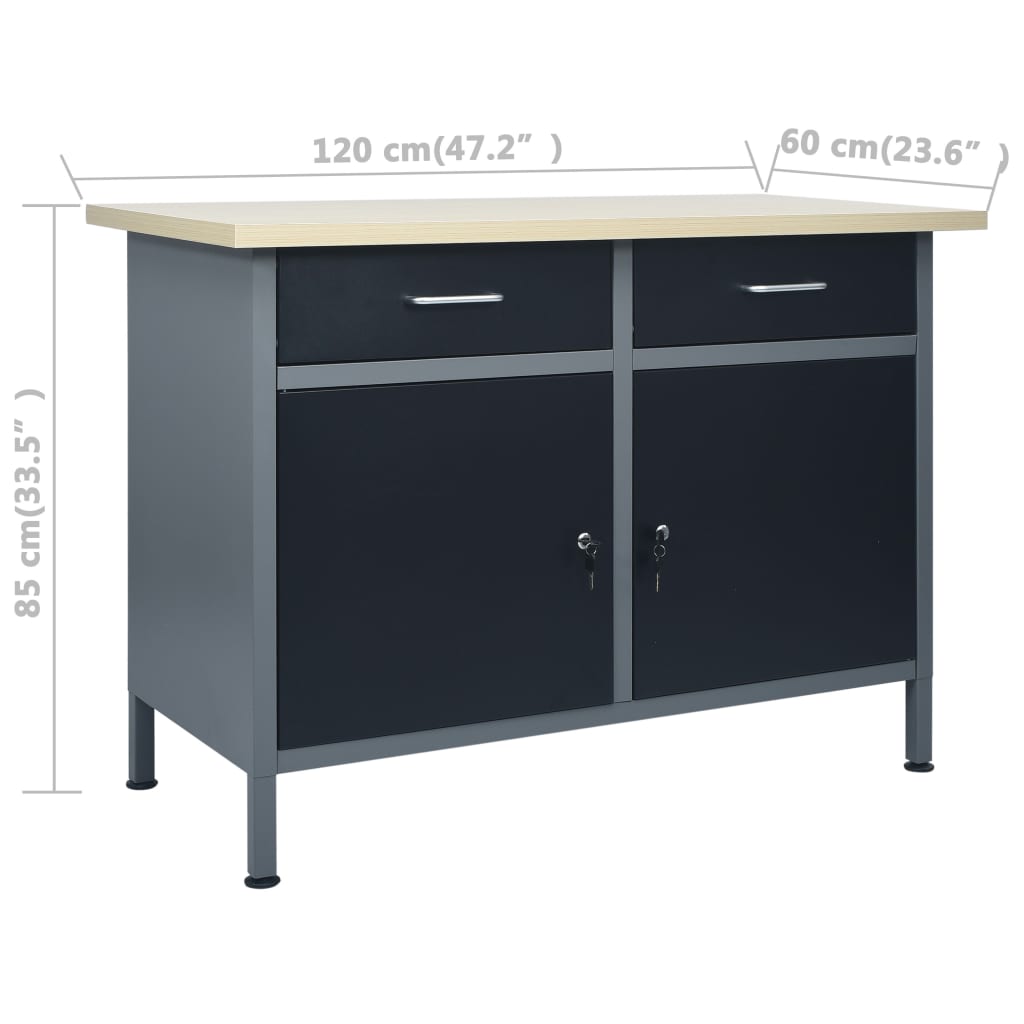 Workbench With Three Wall Panels Grey 3053426