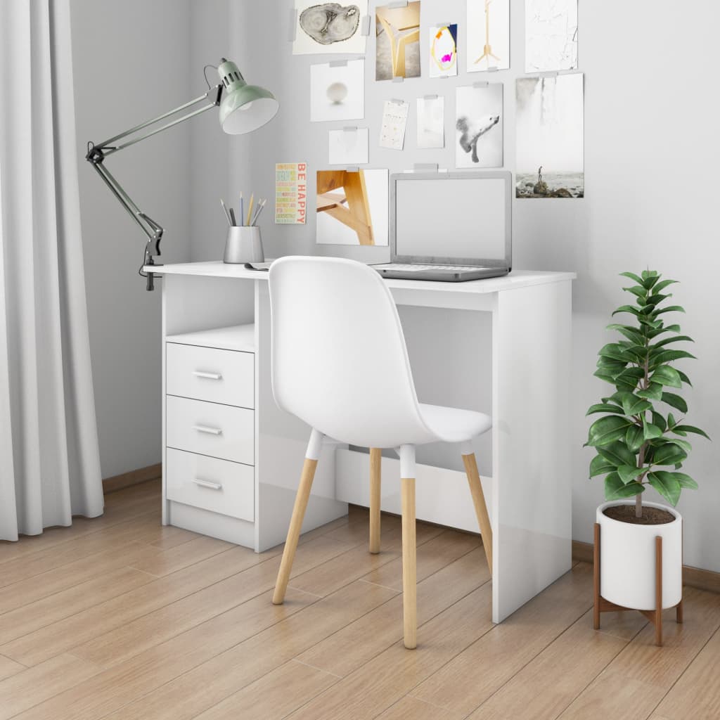 Desk With Drawers High Gloss White 802153