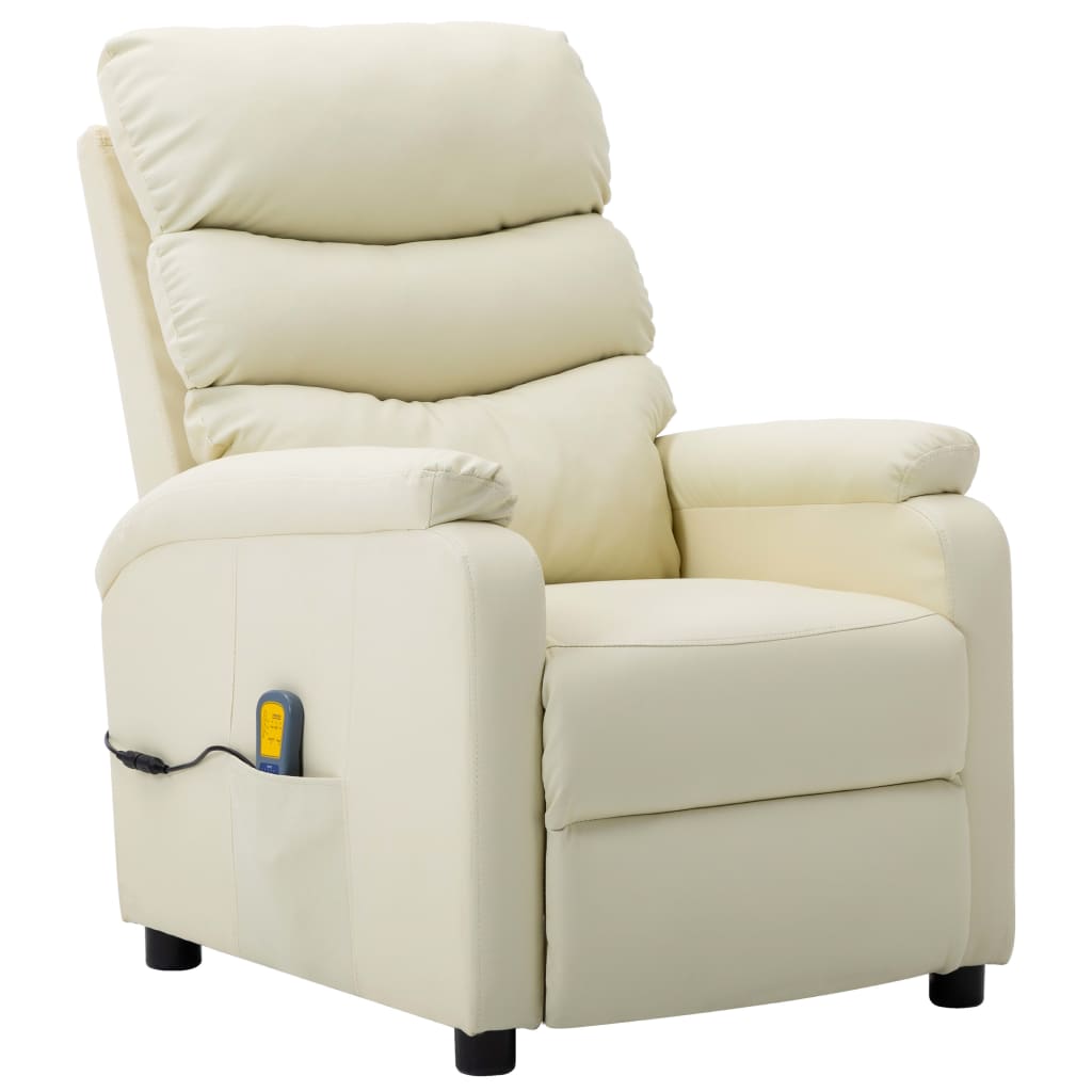 Massage Reclining Chair Faux Leather Cream 289690