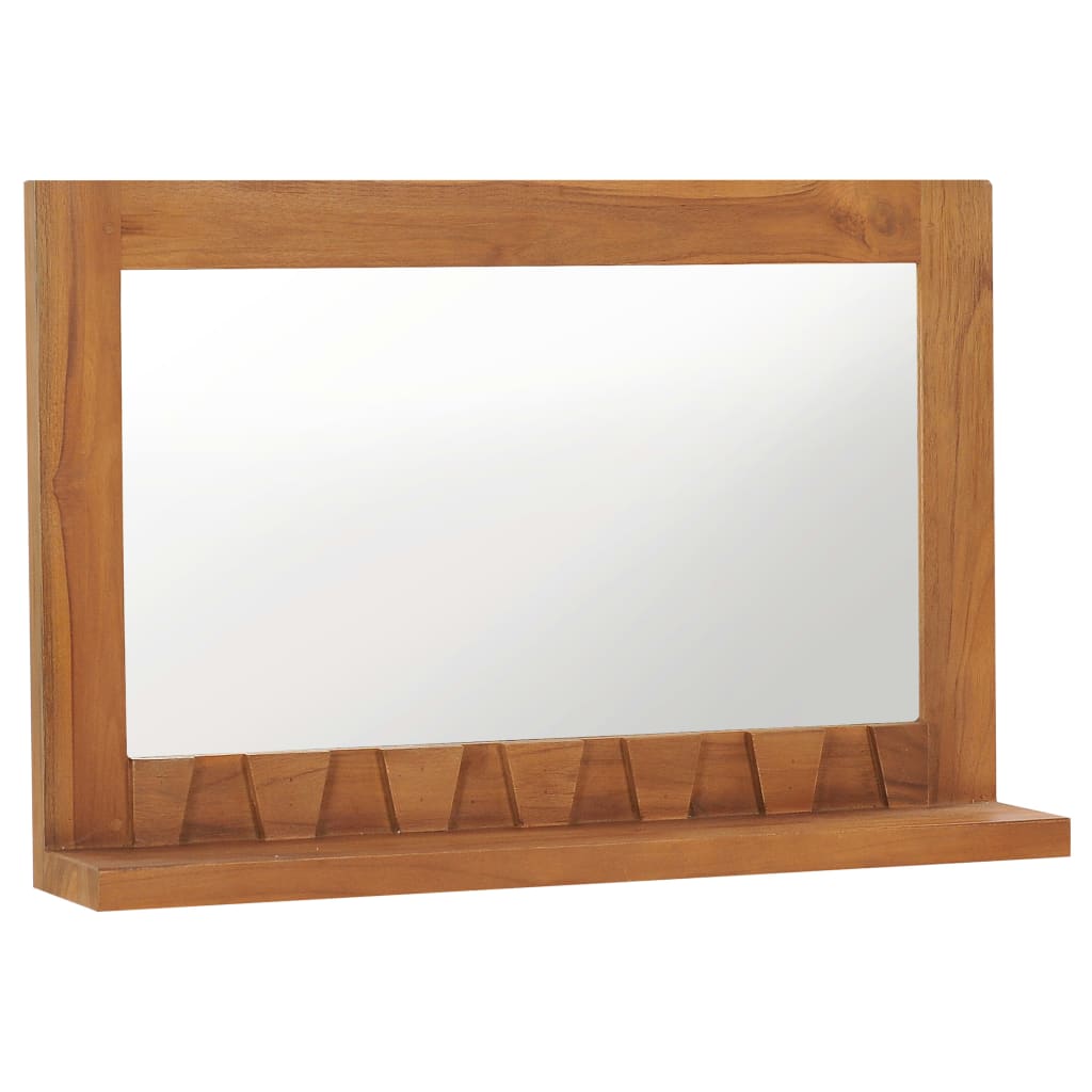 Wall Mirror With Shelves Solid Teak Wood Brown 289070