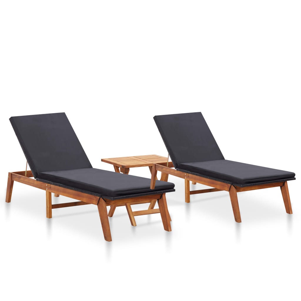 Sun Loungers With Table Poly Rattan And Solid Acacia 3054501