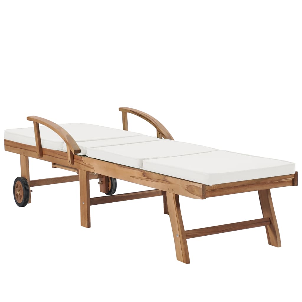 Sun Loungers With Cushions Solid Teak Wood Cream 3054633