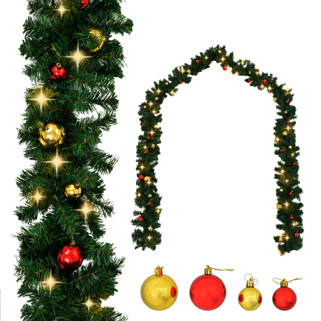 Christmas Garland With Baubles And Led Lights Pvc Gr 321507