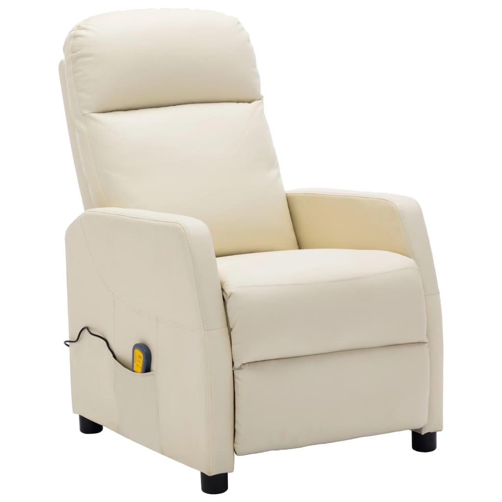 Massage Reclining Chair Cream Faux Leather White 321360