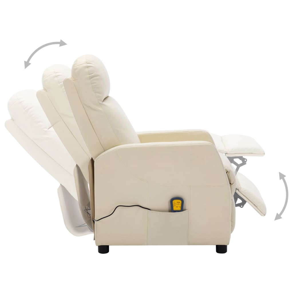 Massage Reclining Chair Cream Faux Leather White 321360