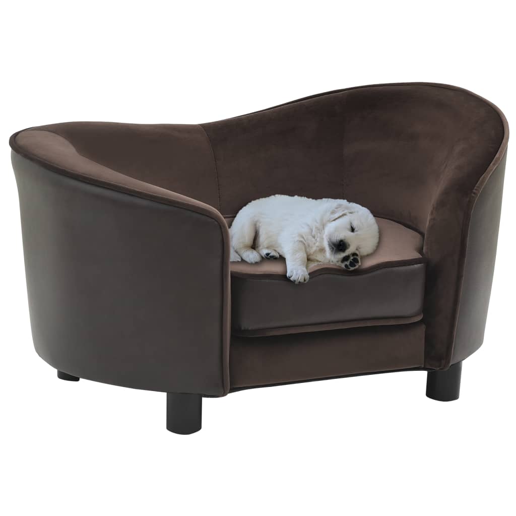 Dog Sofa Plush And Faux Leather Brown 170950