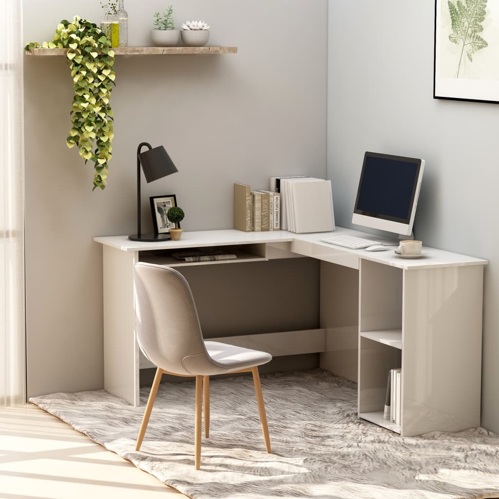 L Shaped Corner Desk High Gloss White 803080