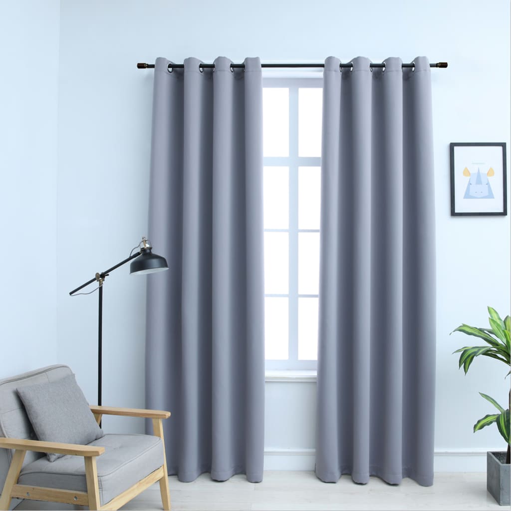 Blackout Curtains With Rings Gray Fabric Grey 134850
