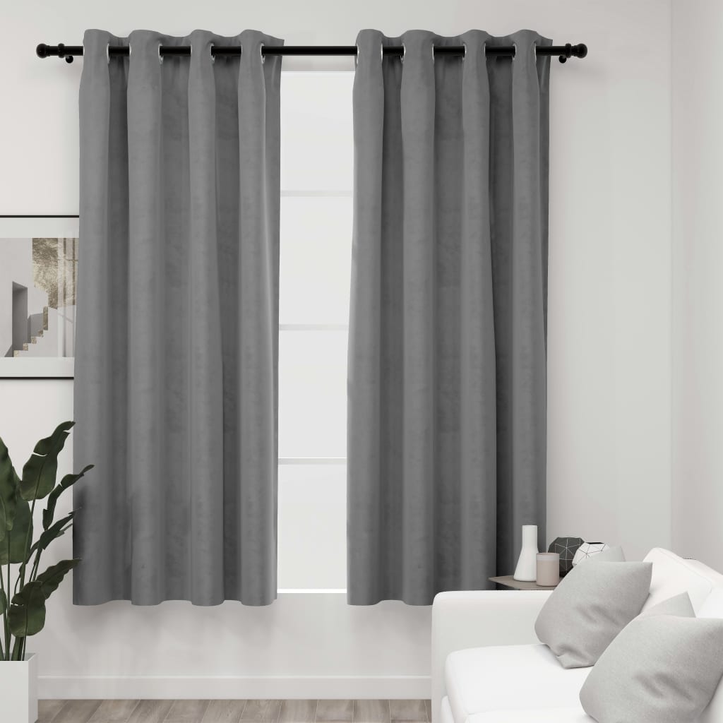 Blackout Curtains With Rings Gray Velvet Grey 134821
