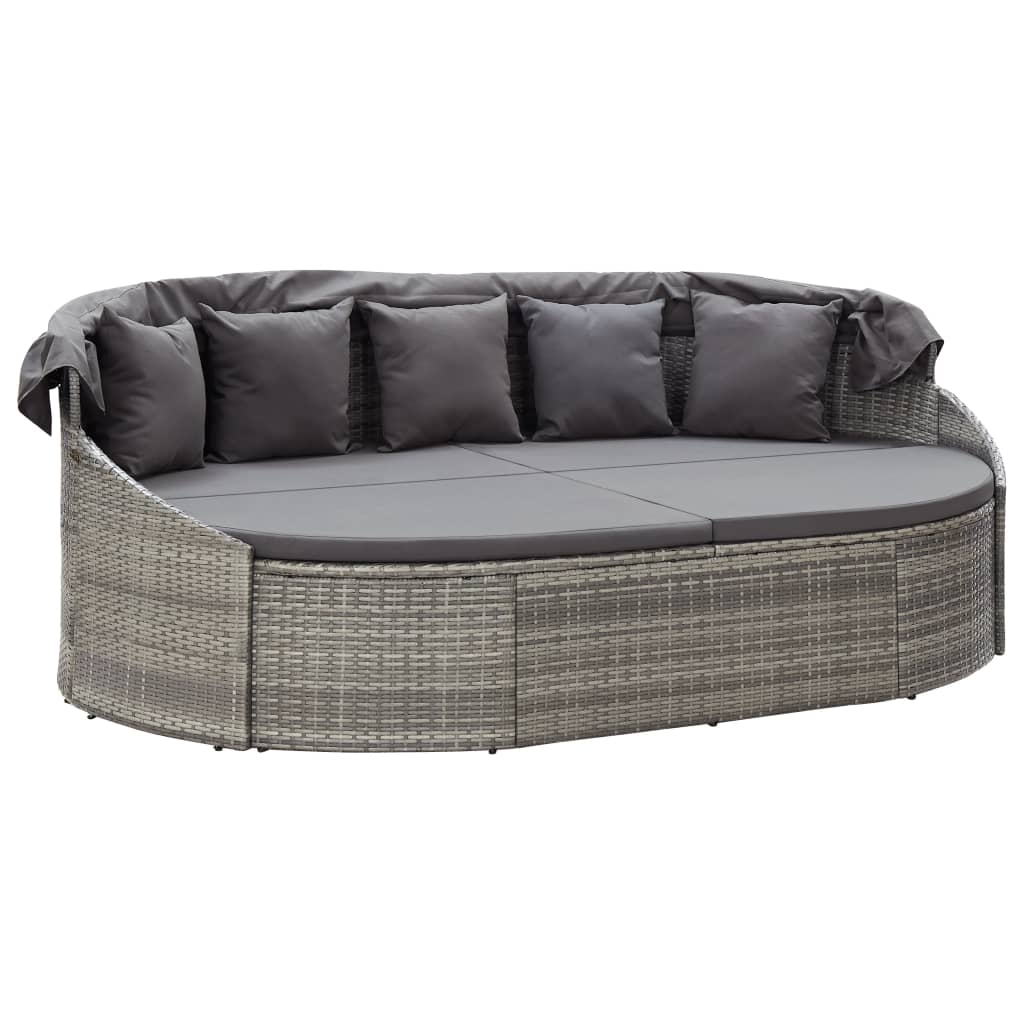 Patio Lounge Bed With Canopy Poly Rattan Gray Grey 310080