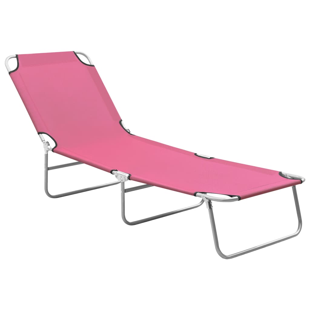 Folding Sun Lounger Steel And Fabric Pink 310330
