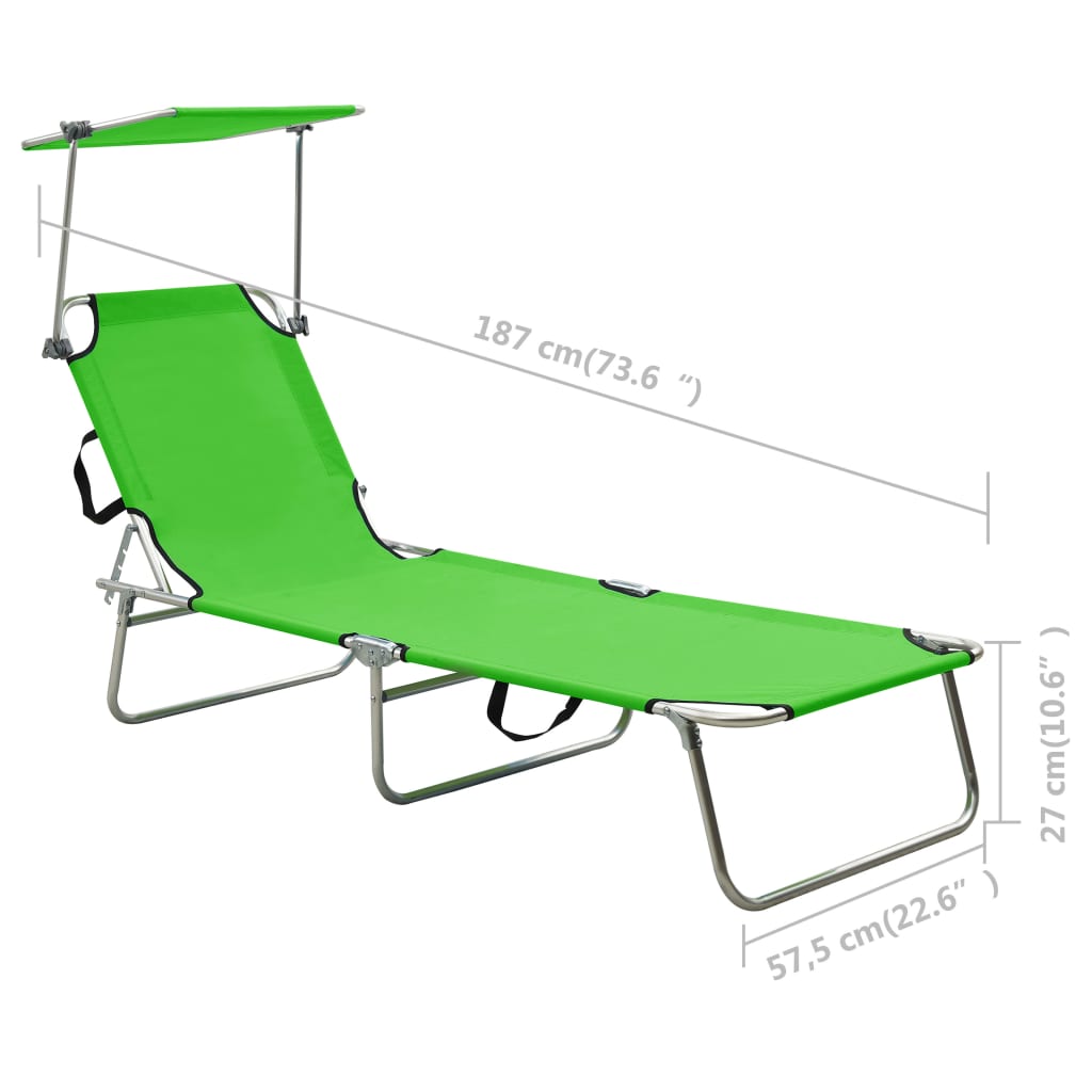 Folding Sun Lounger With Canopy Aluminum Green 310361