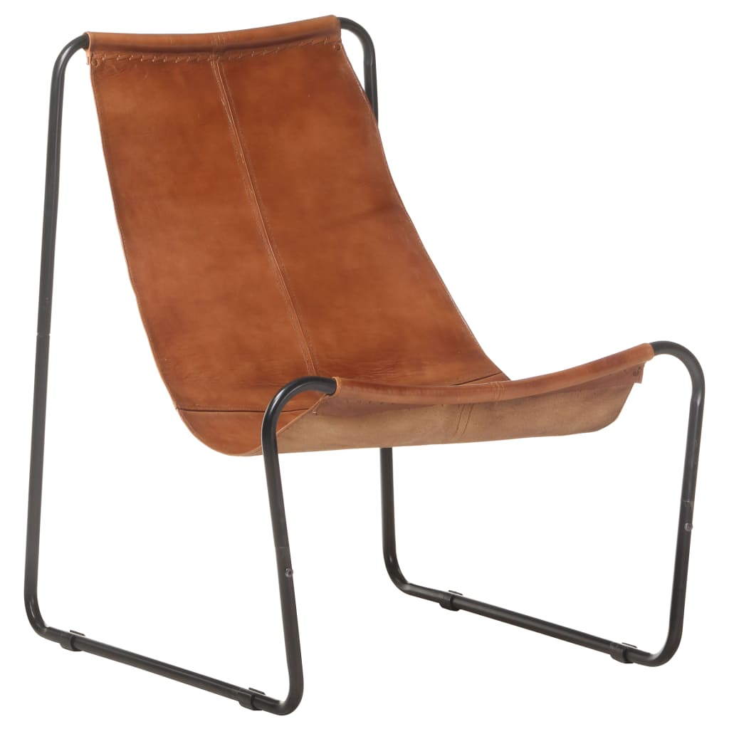 Relaxing Chair Real Leather Brown 323724
