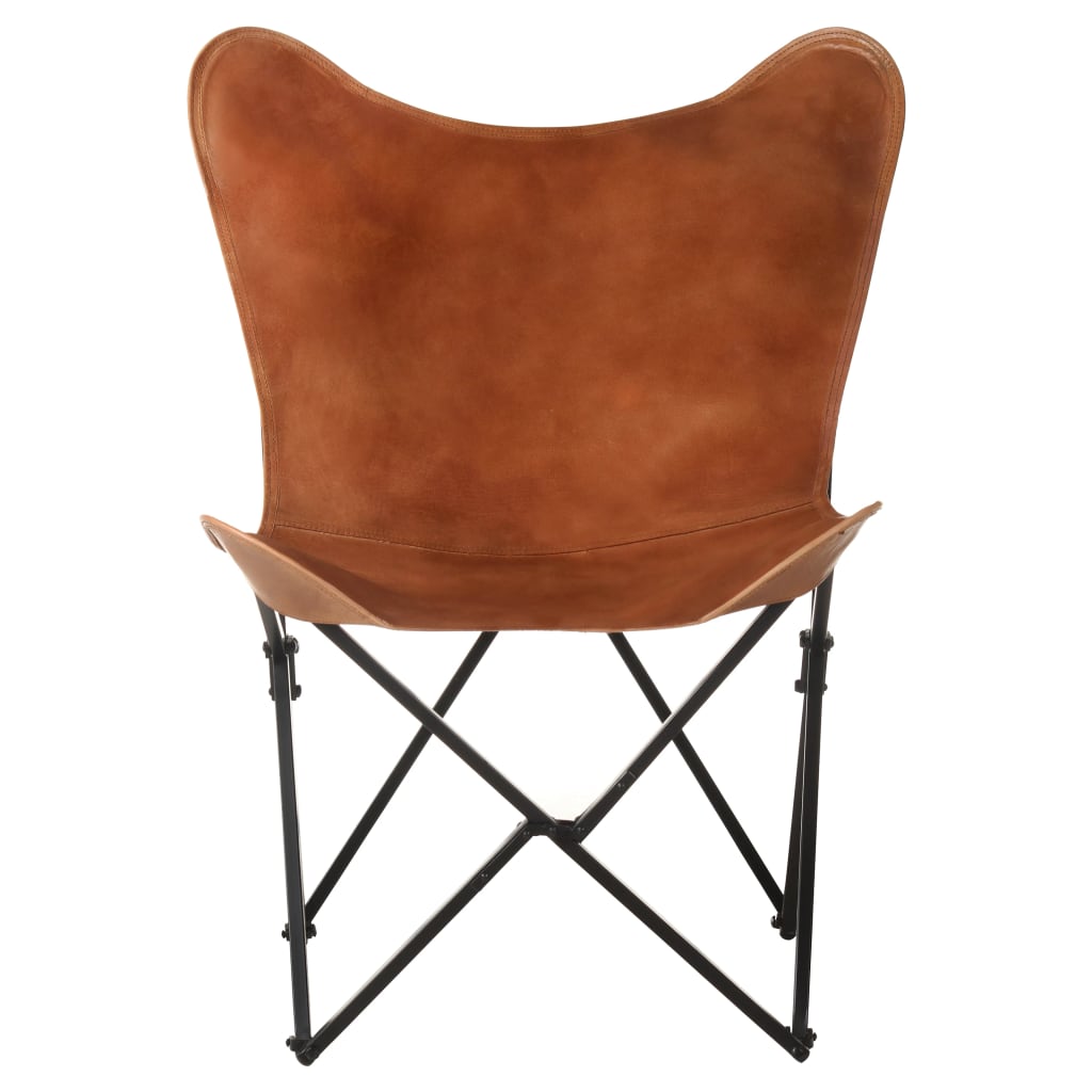 Foldable Butterfly Chair Real Leather Brown 323730