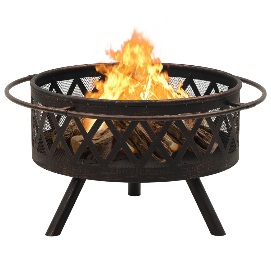 Rustic Fire Pit With Poker Xl Steel Black 311885