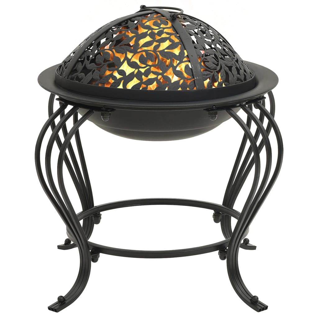 Rustic Fire Pit With Poker Xl Steel Black 311885