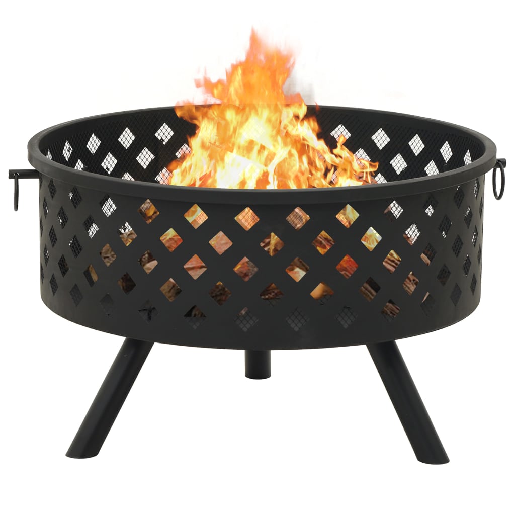 Fire Pit With Poker Xl Steel Black 311890