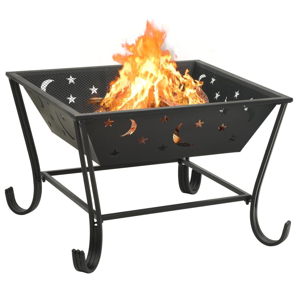 Fire Pit With Poker Xl Steel Black 311890