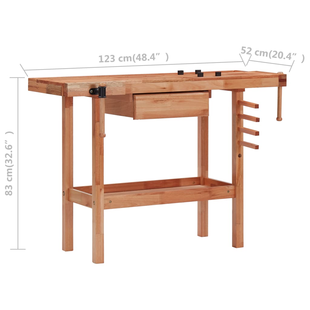 Carpentry Workbench With Drawer And Vices Hard Brown 147842