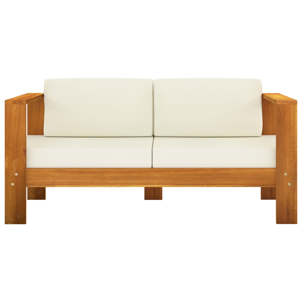 Patio Sofa With Cushion Solid Acacia Wood Cream Whit 310632