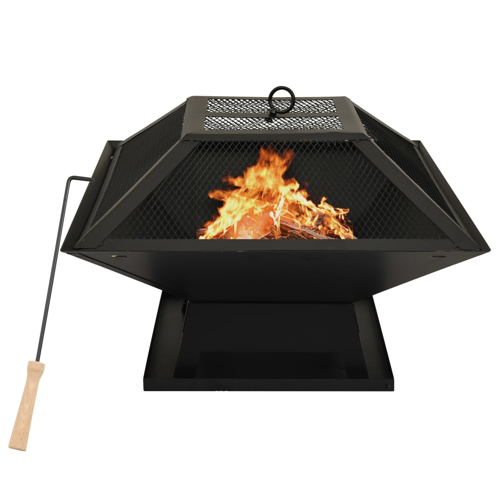 In Fire Pit And Bbq With Poker Steel Black 313350