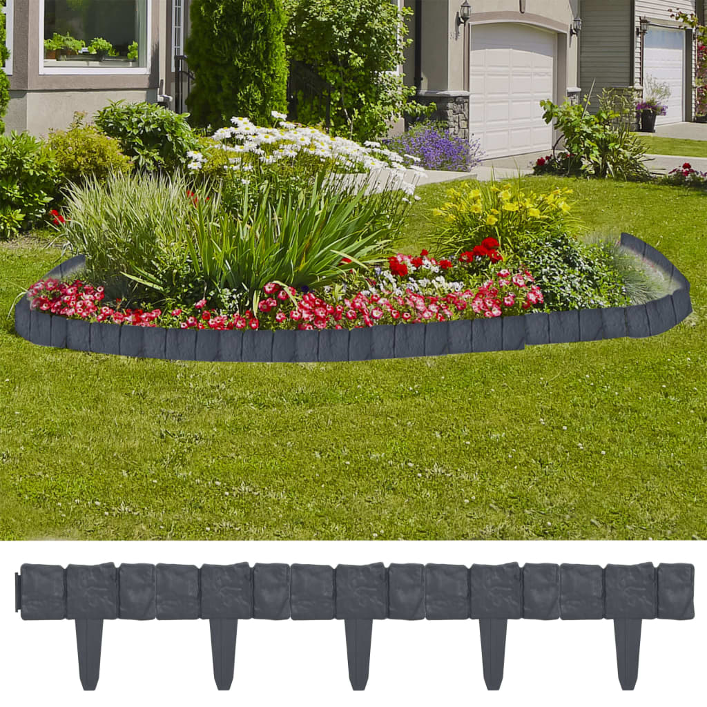 Lawn Fence Stone Look Plastic Anthracite 314684