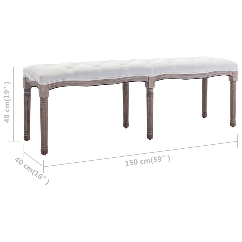 Bench Cream Linen And Solid Wood White 325591